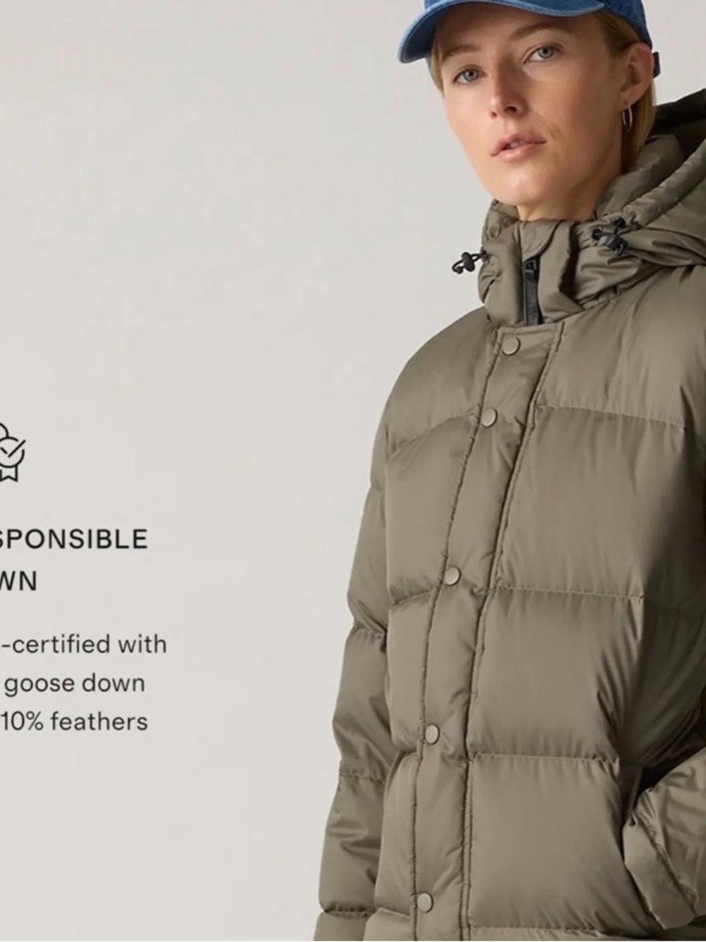 Quince responsible down Faded Green Long Hooded Puffer Coat M